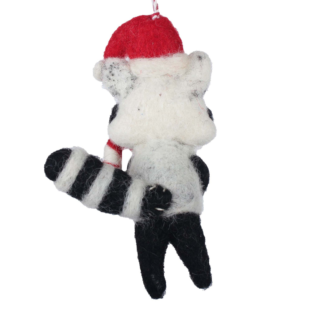 Racoon and Candy Cane Felt Christmas Ornament