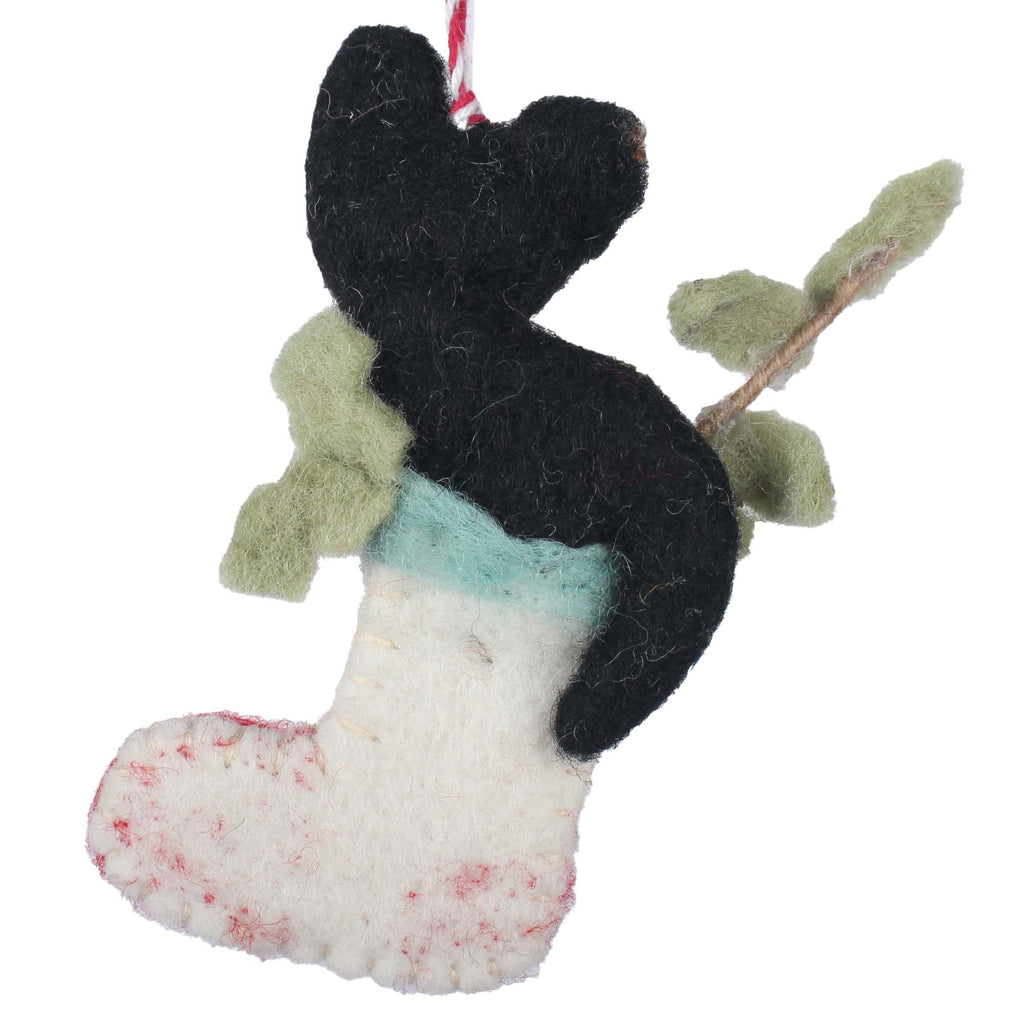 Black Kitty in Stocking Felt Christmas Ornament
