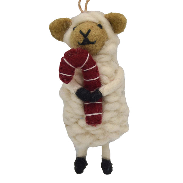 Candy Cane Sheep Felt Ornament