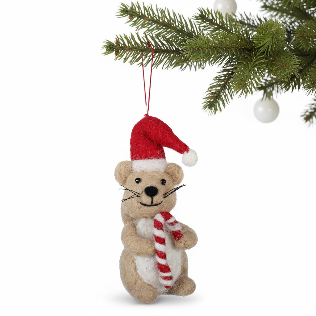 Squirrel and Candy Cane Felt Christmas Ornament