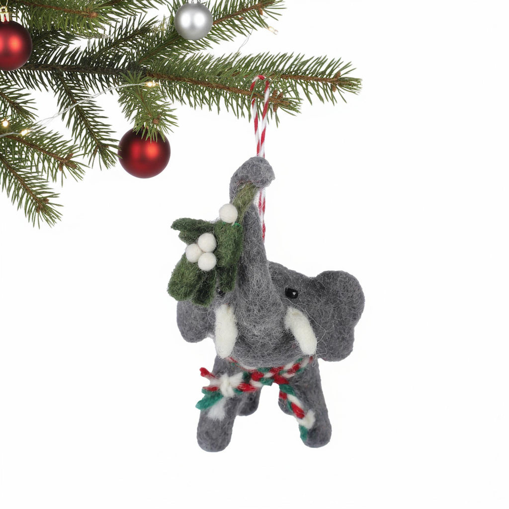 Elephant and Misletoe Felt Christmas Ornament
