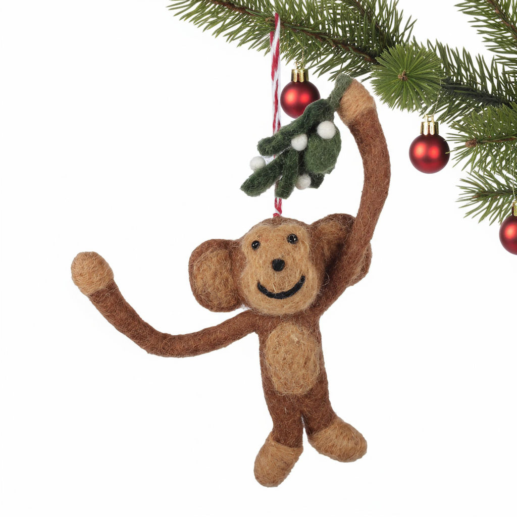 Monkey and Misletoe Felt Christmas Ornament