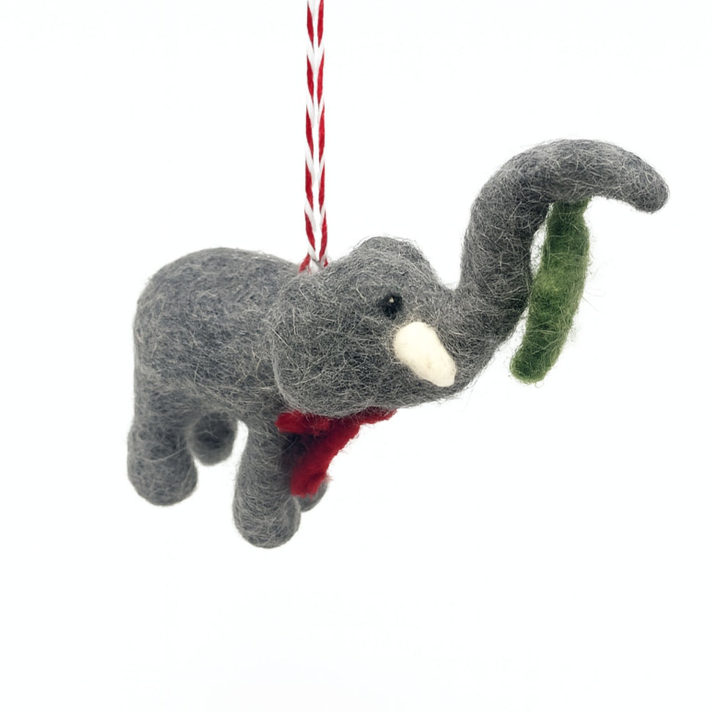 Elephant and Misletoe Felt Christmas Ornament