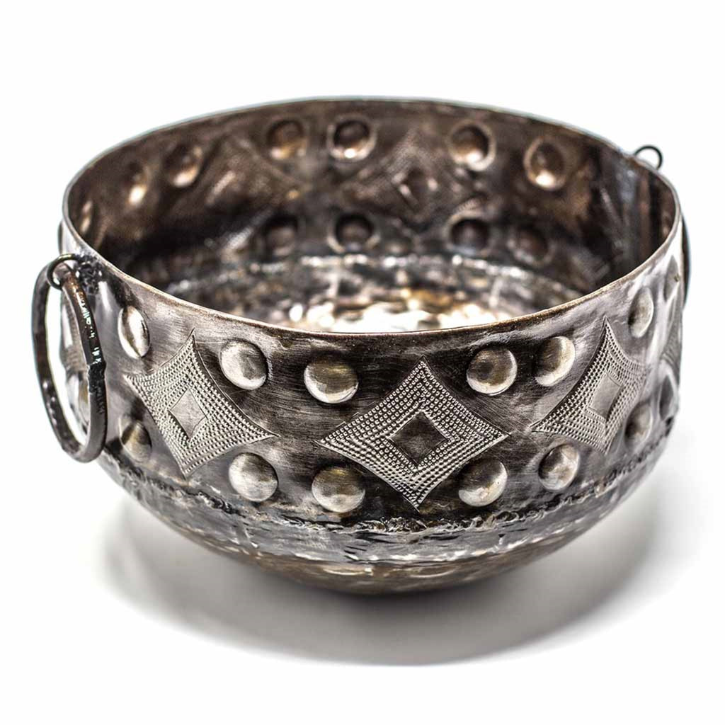 Large Hammered Metal Container with Round Handles - Croix des Bouquets