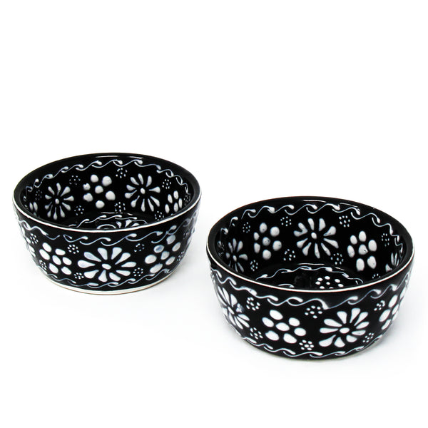Set of 2 Encantada Handmade Pottery Appetizer & Dip Bowl, Ink
