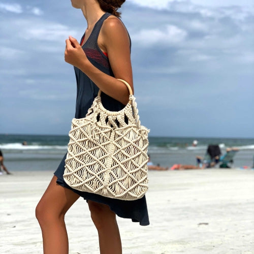 INNÉ Studios Natalia Handle Macrame Bag - Natural | Garmentory