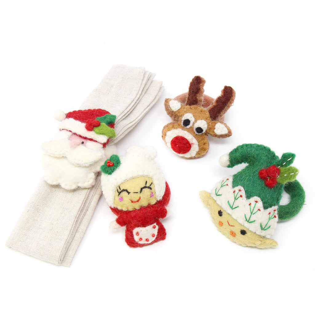 Hand Felted Christmas Napkin Rings, Set of Four - Global Groove (T)