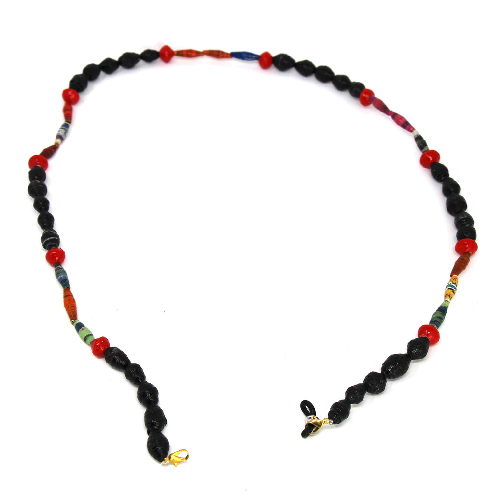 Face Mask/Eyeglass Paper Bead Chain, Black and Red