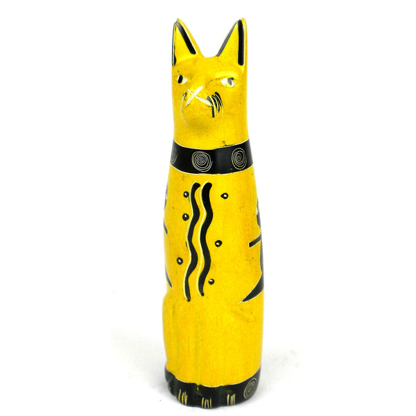 Handcrafted 5-inch Soapstone Sitting Cat Sculpture in Yellow - Smolart
