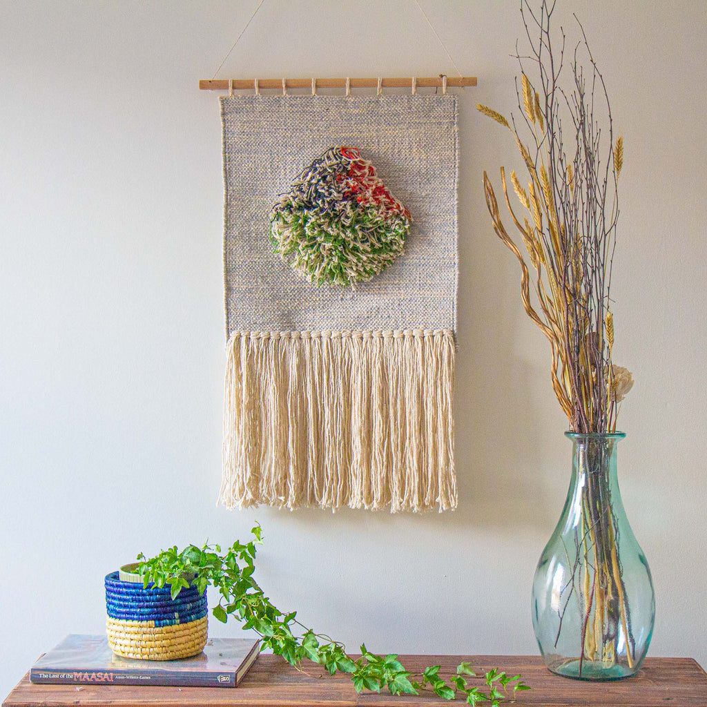 Handwoven Boho Wall Hanging, Neutral with Pop of Color