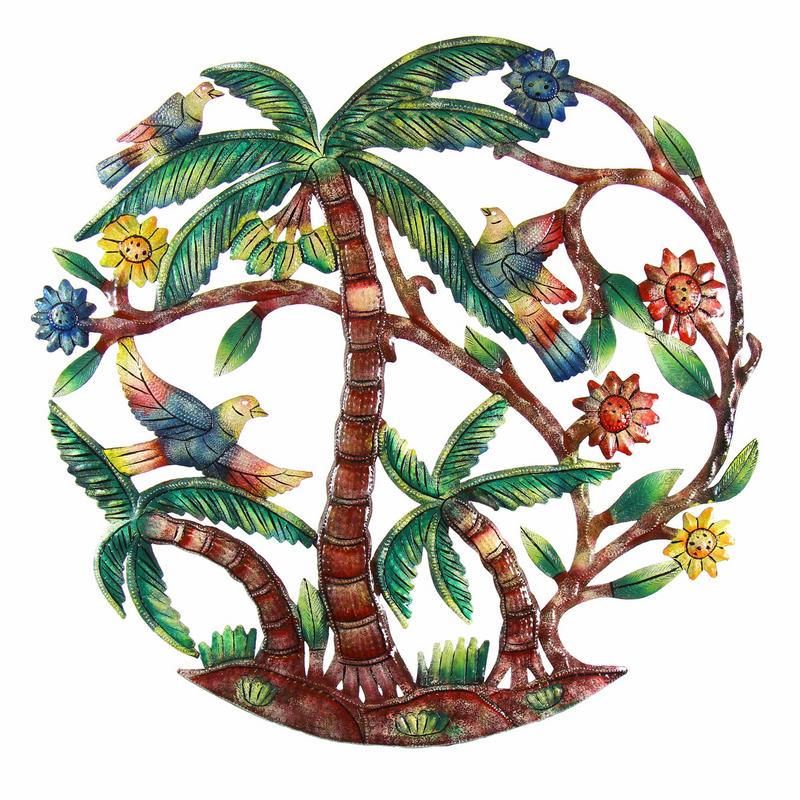 Colorful Palm Trees Hand Painted Metal Wall Art - Croix des Bouquets