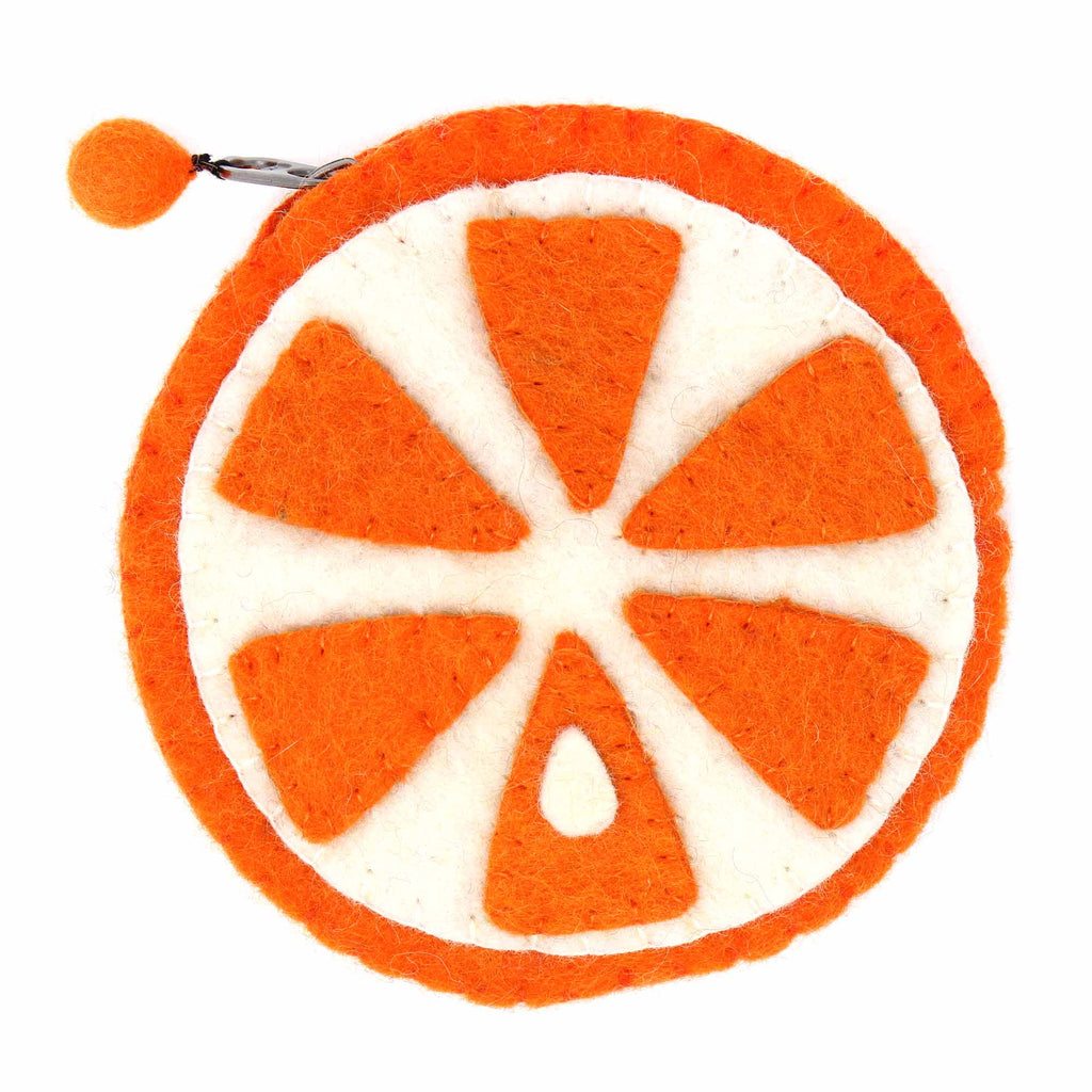 Handmade Felt Fruit Coin Purse - Orange - Global Groove (P)