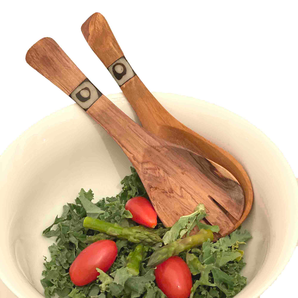 Olive Wood Serving Set, Small with Batik Inlay