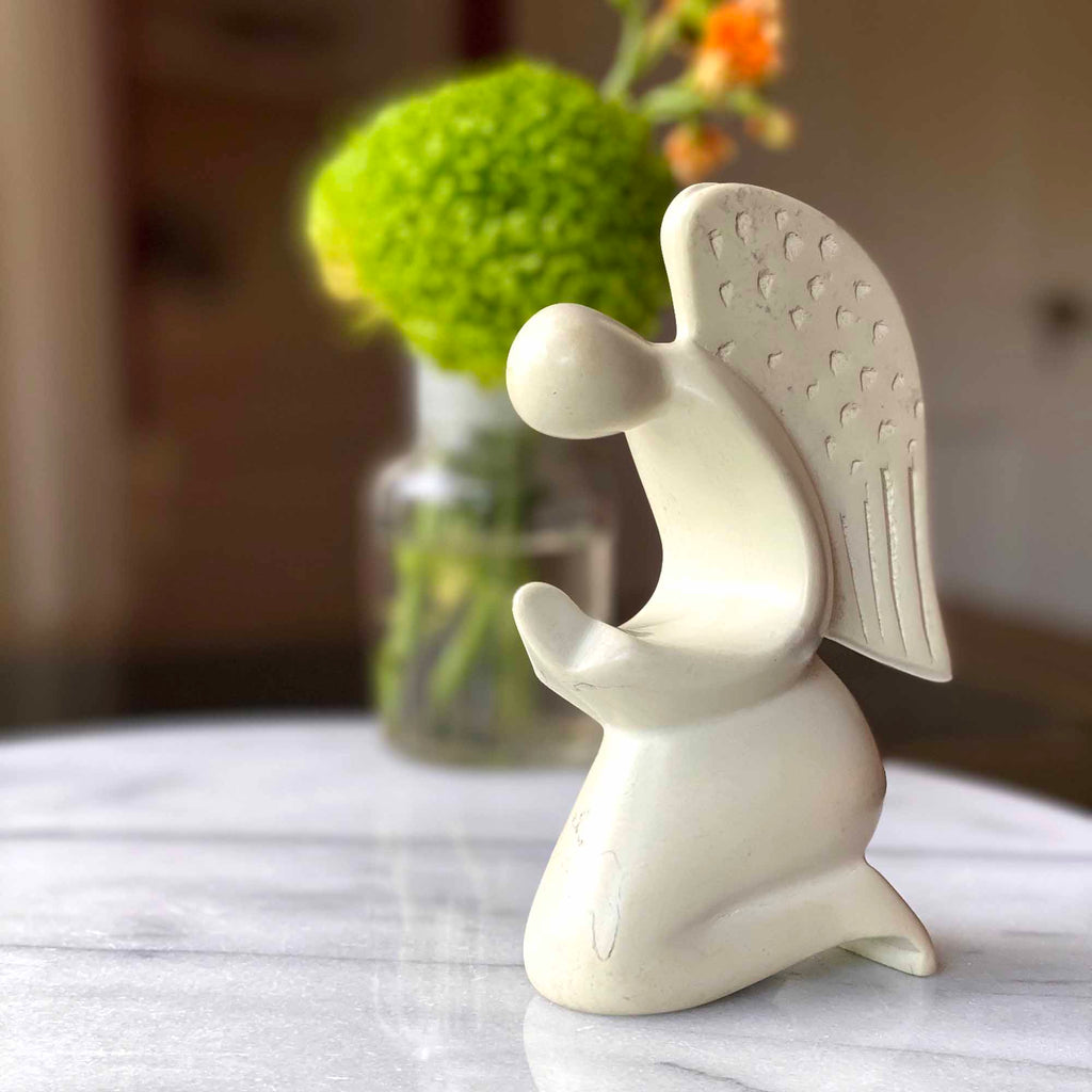 Praying Angel Soapstone Sculpture - Natural Stone