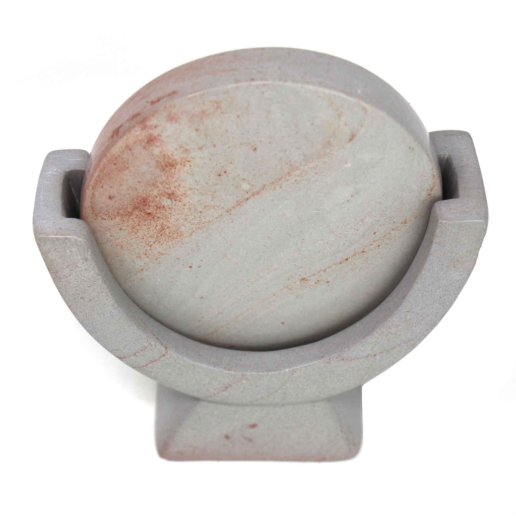 Compass Soapstone Sculpture, Light Gray Stone