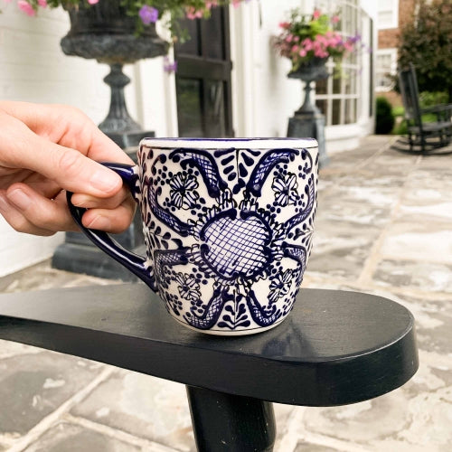 Rounded Mugs - Blue Flowers Pattern, Set of Two - Encantada