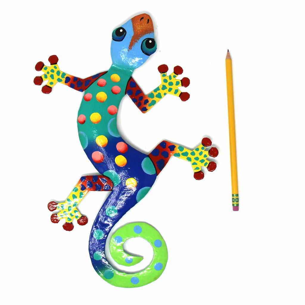 Colorful Gecko Haitian Steel Drum Wall Art, 13 inch Florida Design