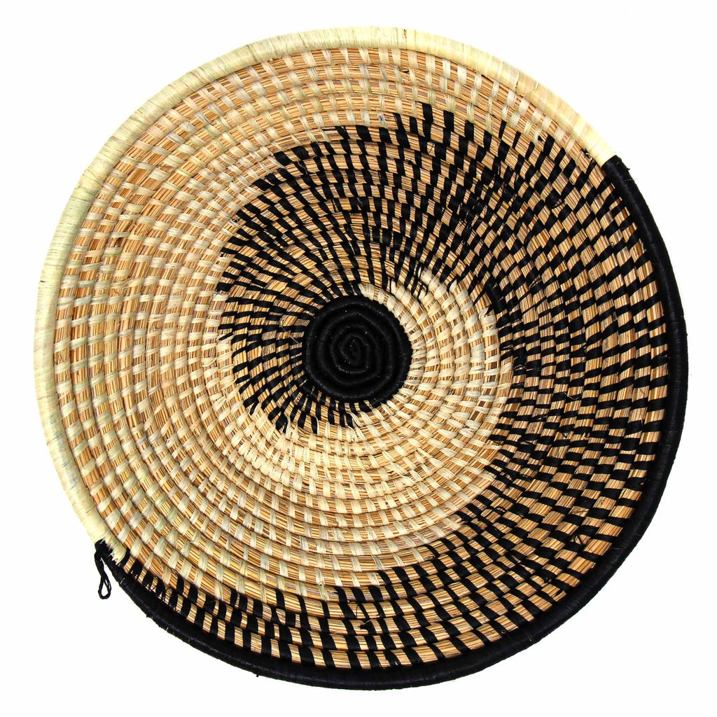 Woven Sisal Fruit Basket, Spiral Pattern in Natural/Black
