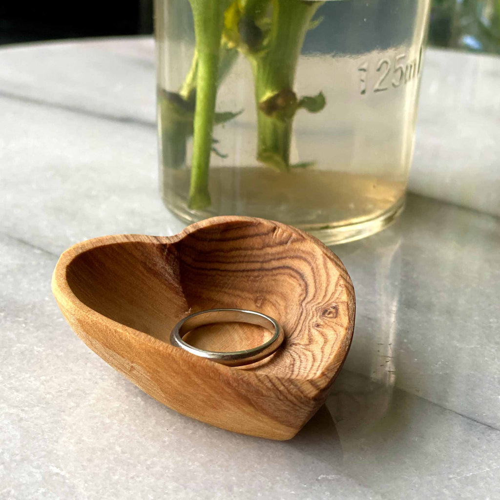 Petite Olive Wood Heart Trinket Bowls - Set of 2