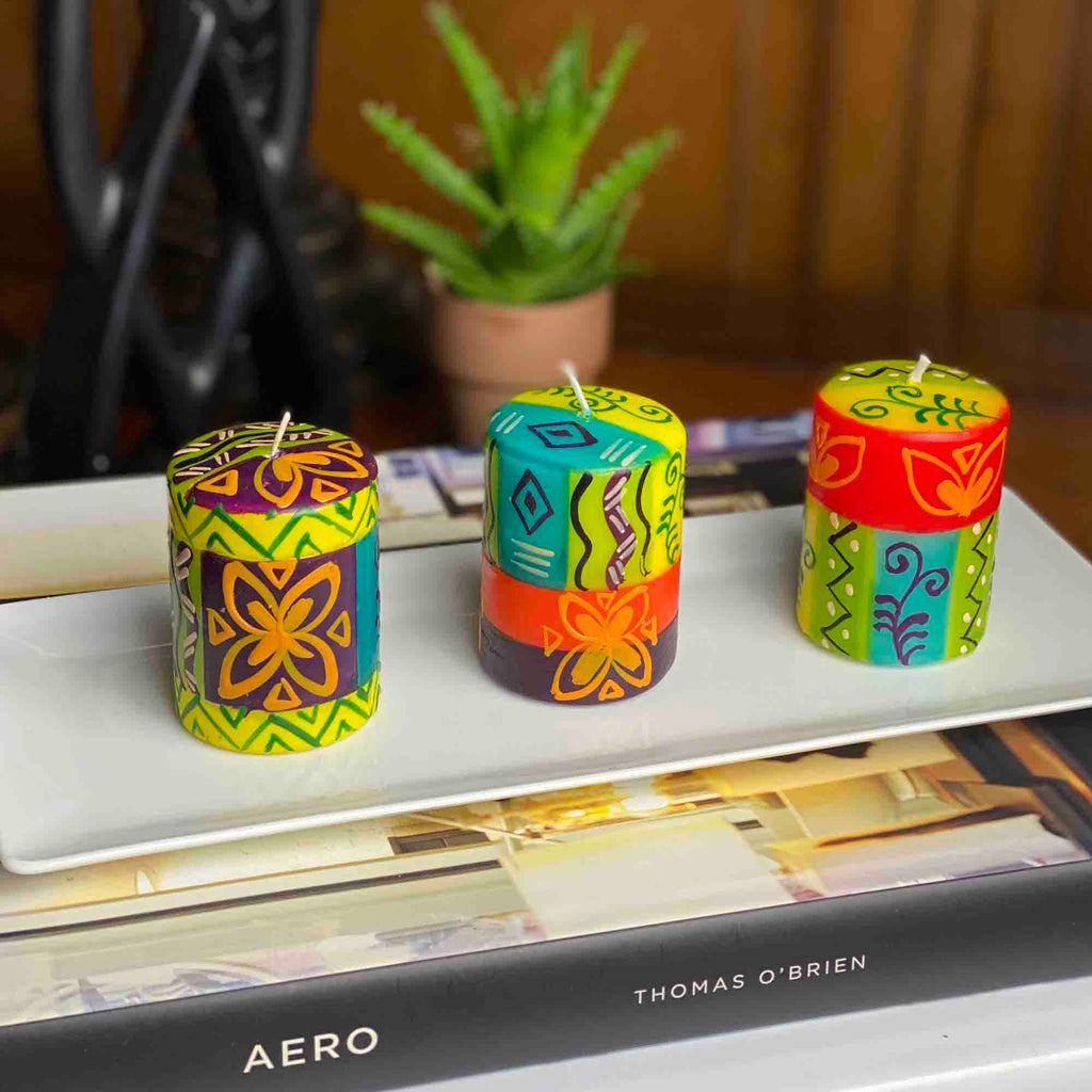 Set of Three Boxed Hand-Painted Candles - Matuko Design - Nobunto