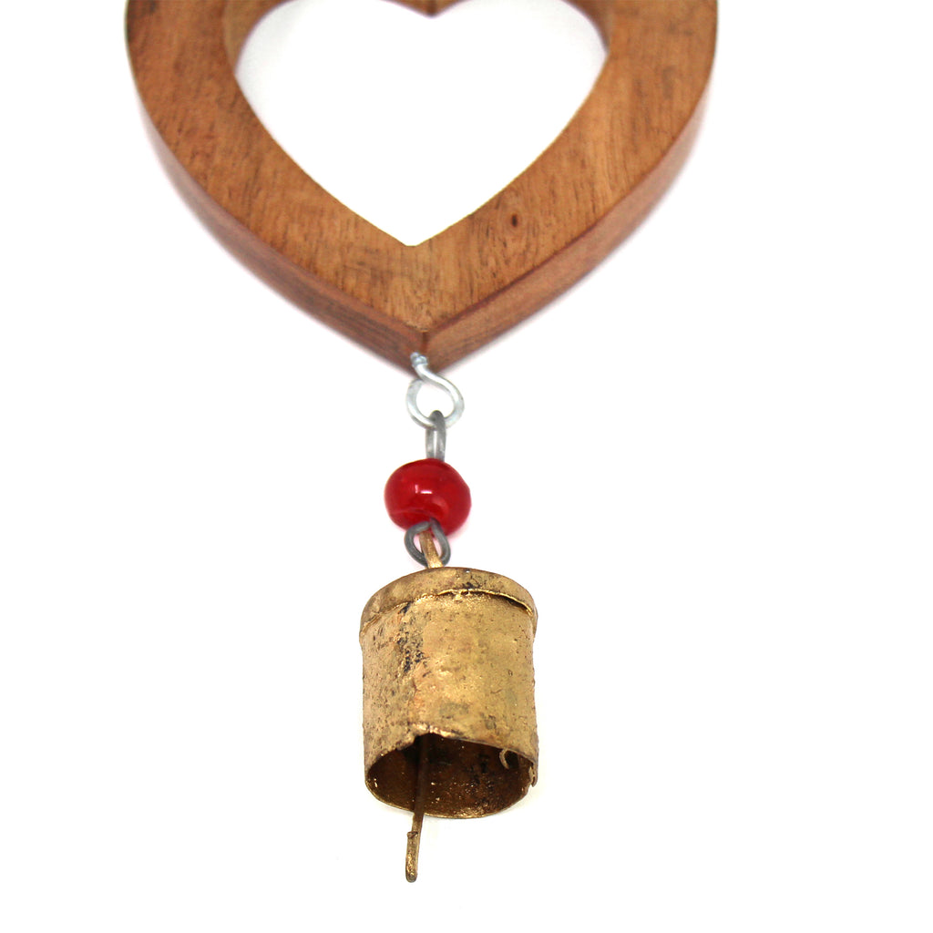 Handcrafted Wood Heart Chime with Iron Bell