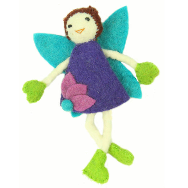 Hand Felted Tooth Fairy Pillow - Brunette with Purple Dress - Global Groove