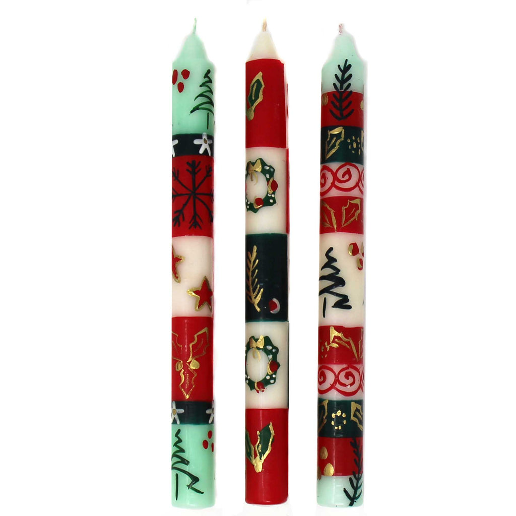 Set of Three Boxed Tall Hand-Painted Candles - Ukhisimui Design - Nobunto