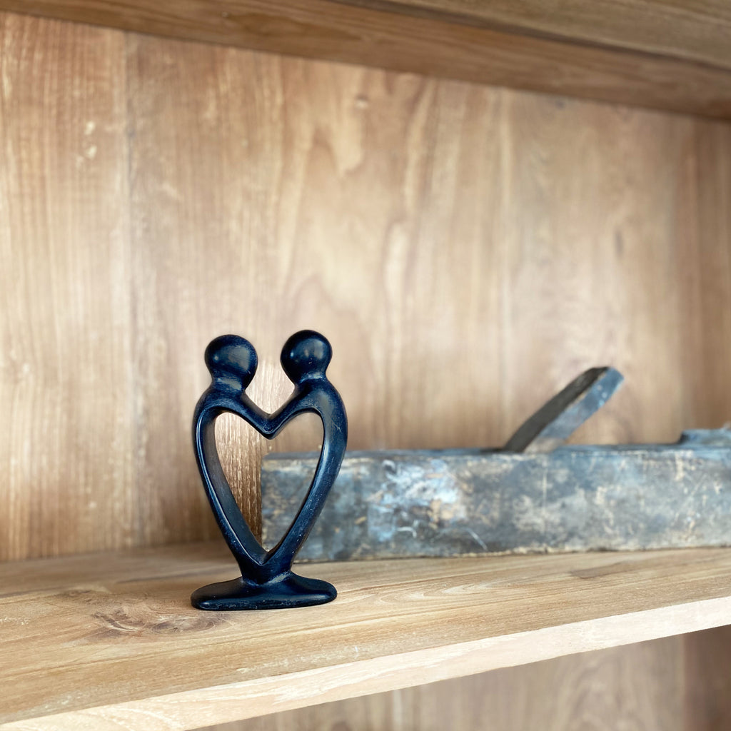 Handcrafted Soapstone Lover's Heart Sculpture in Black - Smolart