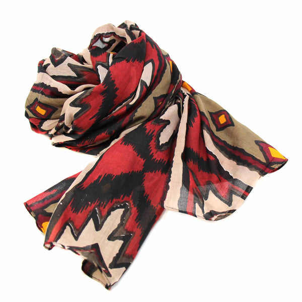 Hand-printed Cotton Scarf, Ikat Diamond Design