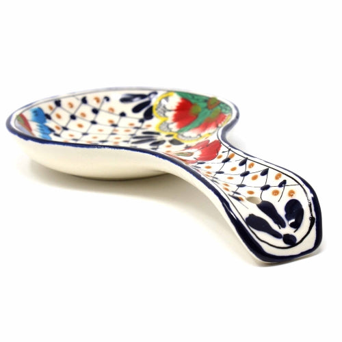 Handmade Pottery Spoon Rest, Dots & Flowers - Encantada