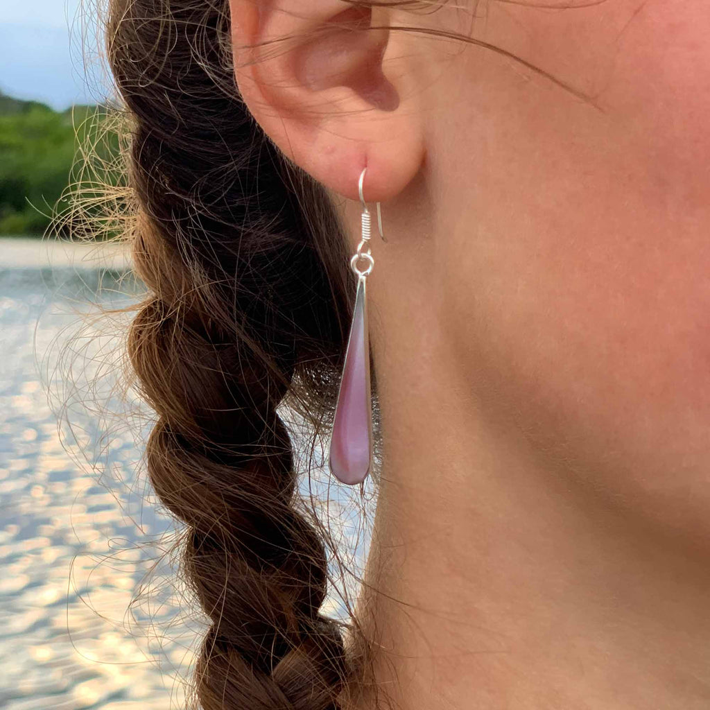Pink Clam Shell Elongated Teardrop Earrings
