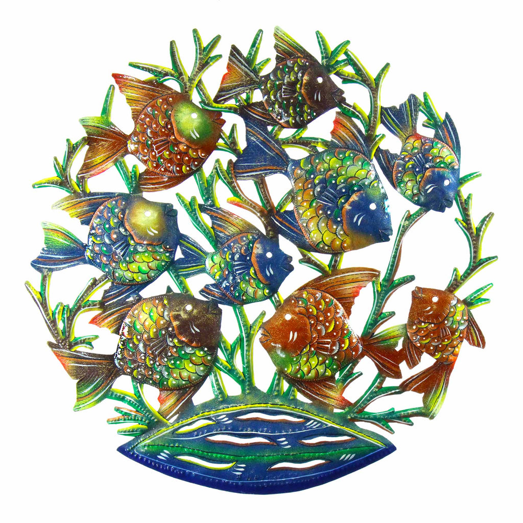 24-Inch Painted School of Fish Metal Wall Art - Croix des Bouquets
