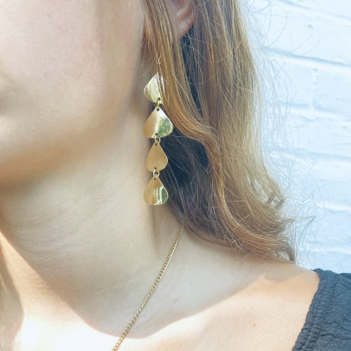 Geometric Tiered Brass Drop Earrings