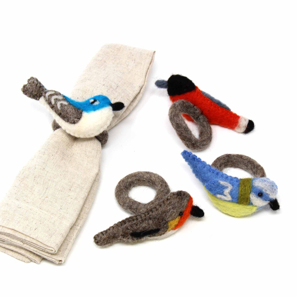 Hand-felted Bird Napkin Rings, Set of Four Colors - Global Groove (T)