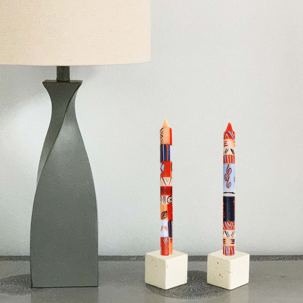 Hand Painted Candles in Uzushi Design (pair of tapers) - Nobunto