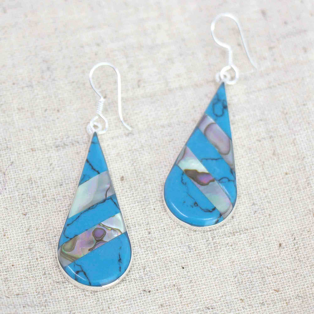 Abalone & Turquoise Striped Teardrop Earrings