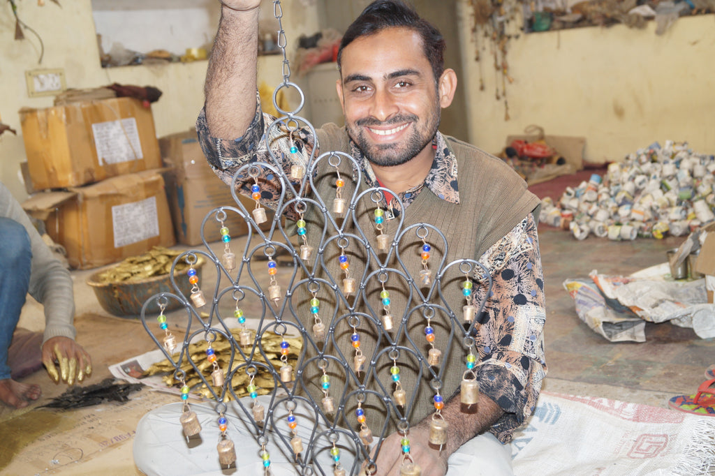 Handcrafted Ornate Star Chime, Recycled Iron and Glass Beads