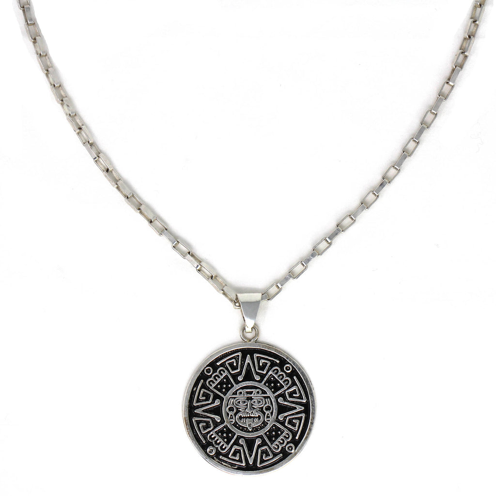 Alpaca Silver Aztec Face Pendant with Chain