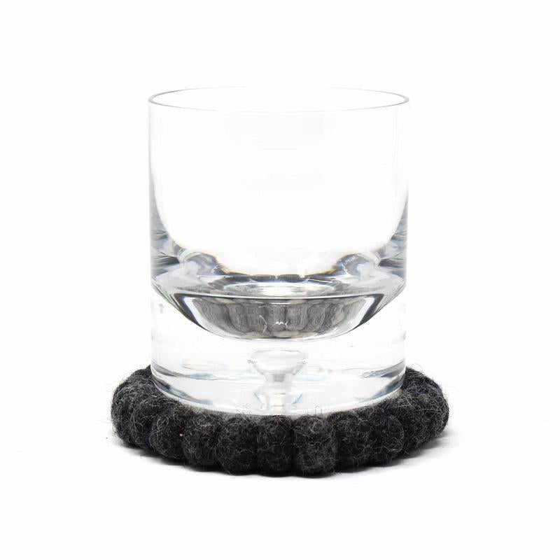 Hand Crafted Felt Ball Coasters from Nepal: 4-pack, Flower Black/Grey - Global Groove (T)
