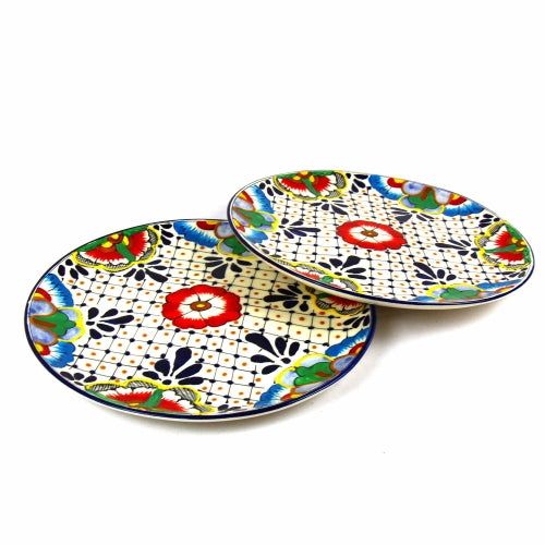 Dinner Plates 11.8in - Dots and Flowers, Set of Two - Encantada