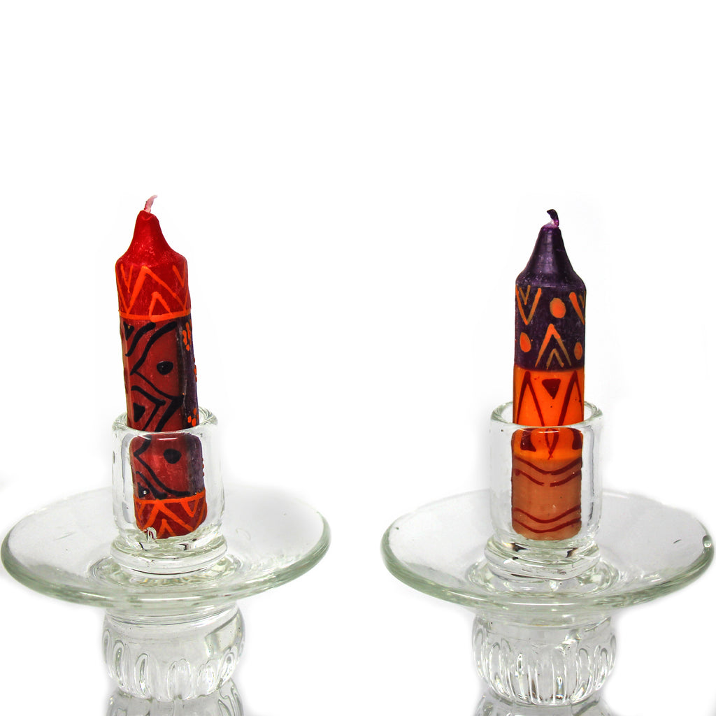 Hand-Painted 4" Dinner or Shabbat Candles, Set of 4  (Indabuko Design)