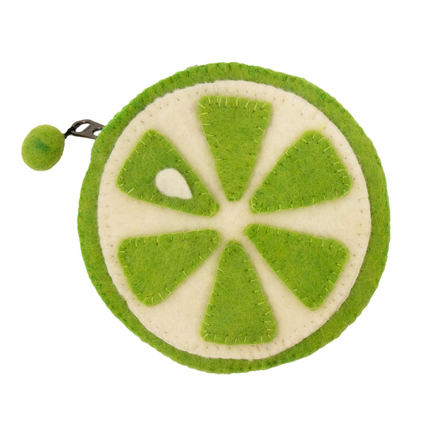 Handmade Felt Fruit Coin Purse - Lime - Global Groove (P)